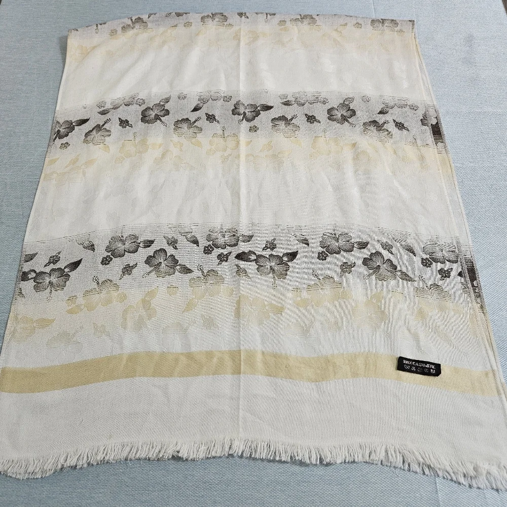 Womens 100% Cashmere Unbranded Scarf Wide Blanket Scarf Wrap Cozy‎ Ivory Floral
